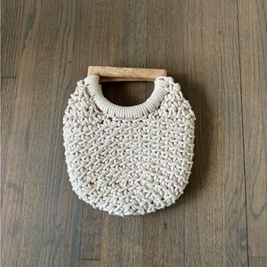 Cream Knit Clutch with Wooden Handles